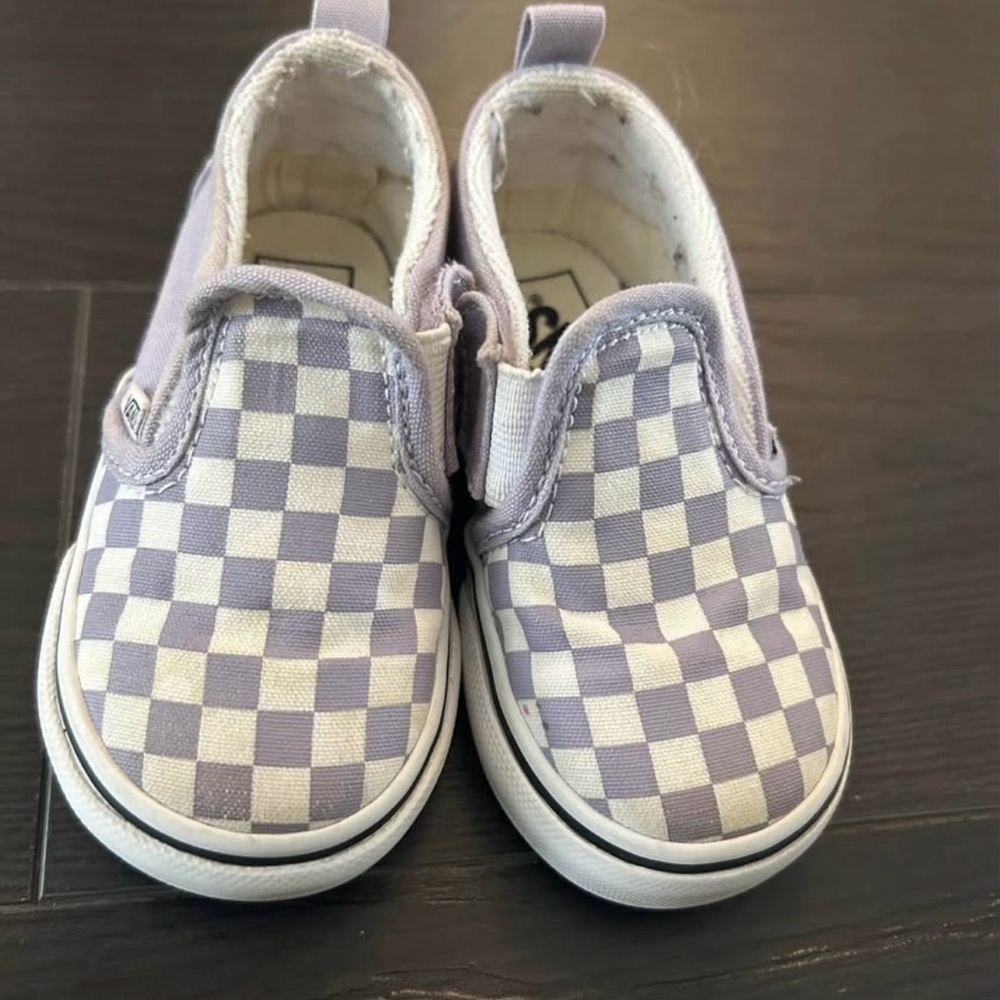 Vans Purple and White Slip-On Sneakers
